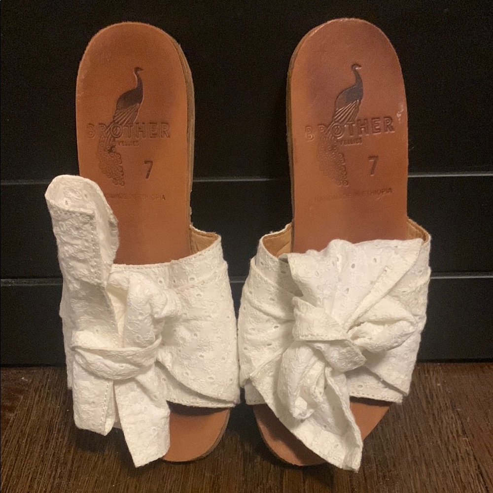 Brother Vellies White Mules with Statement Bow